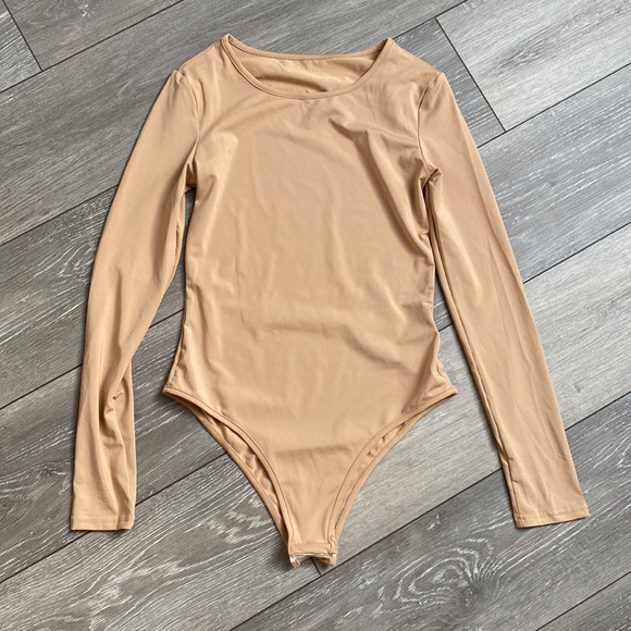 None Tops - Tan Solid Bodysuit SZ small